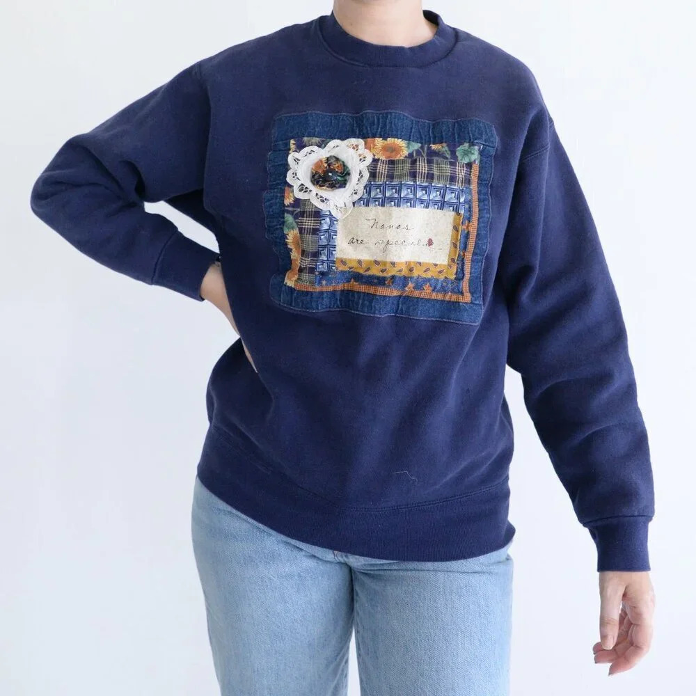 Vintage Fruit Of The Loom Navy Blue Autumn Harvest Nanas Are Special Sweater M